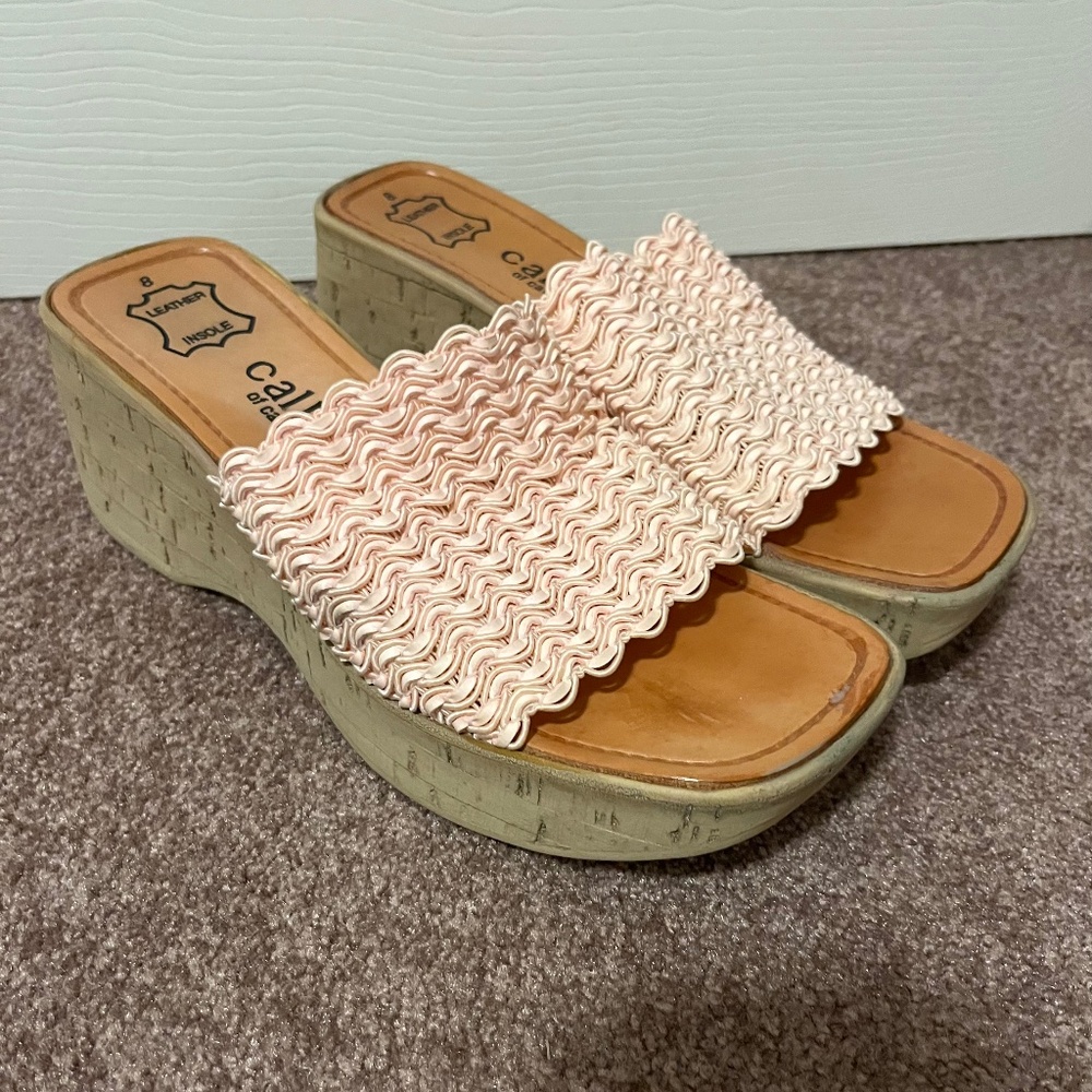 Callisto of California Cork Wedge Sandals, Soft Pink
